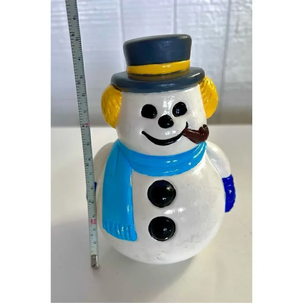 Vintage Ceramic Mold Snowman W Hat & Pipe Christmas Hand Painted